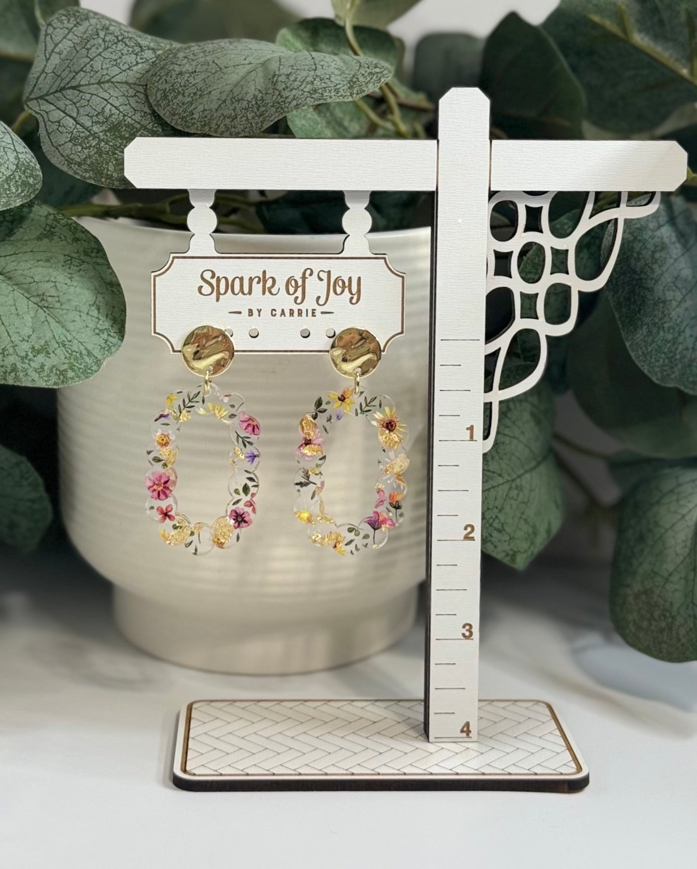 Scalloped Pressed Flower Hoop Earrings