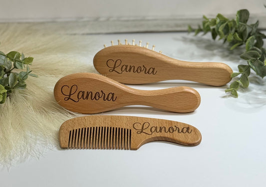 3pc Engraved Baby Hairbrush and Comb Set