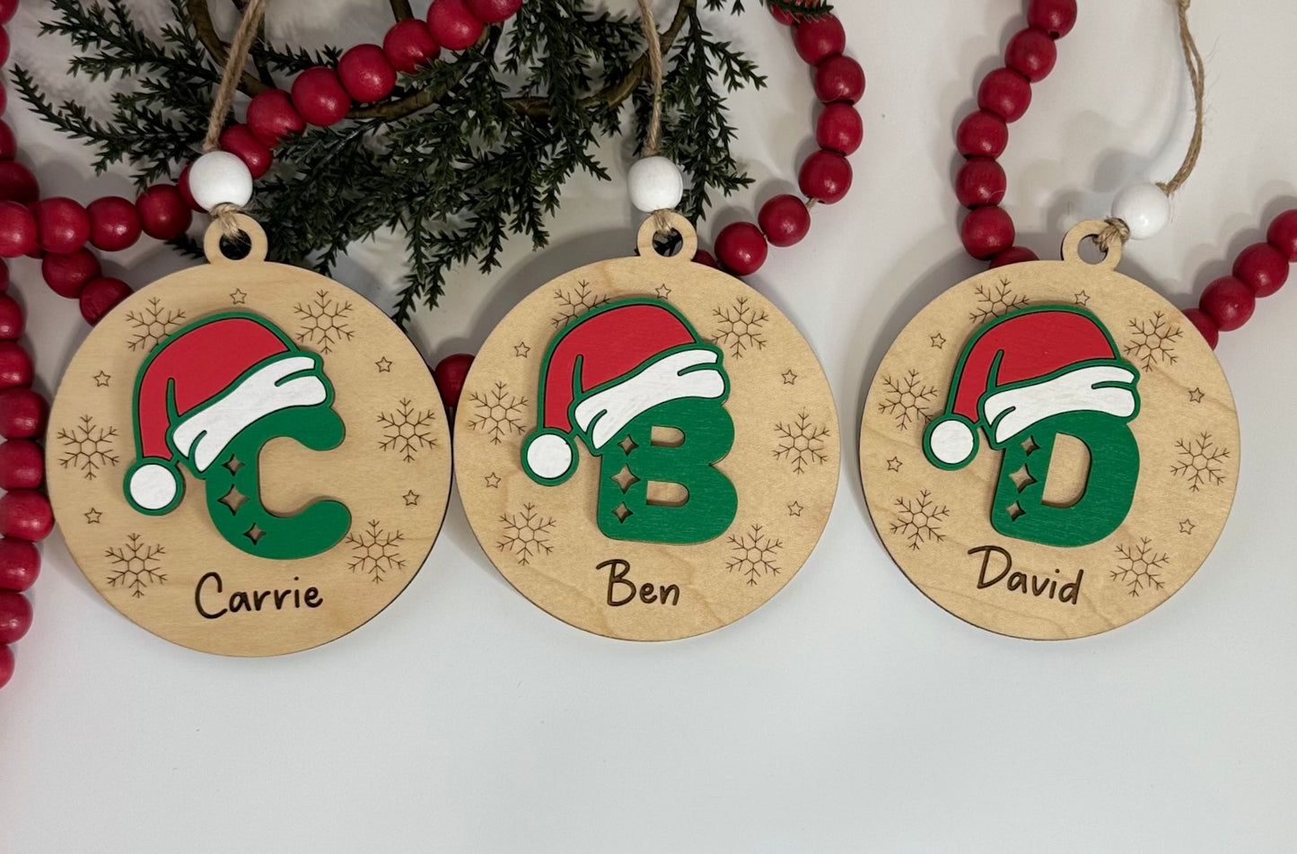 Personalized Letter Santa Hat Ornament