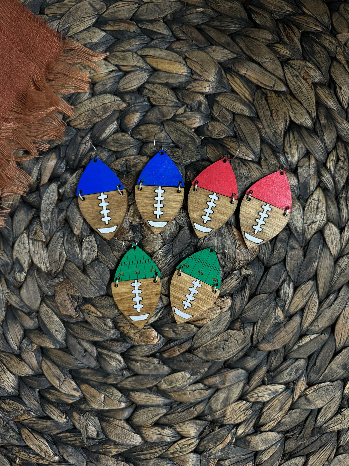 Wooden Football Dangle Earrings