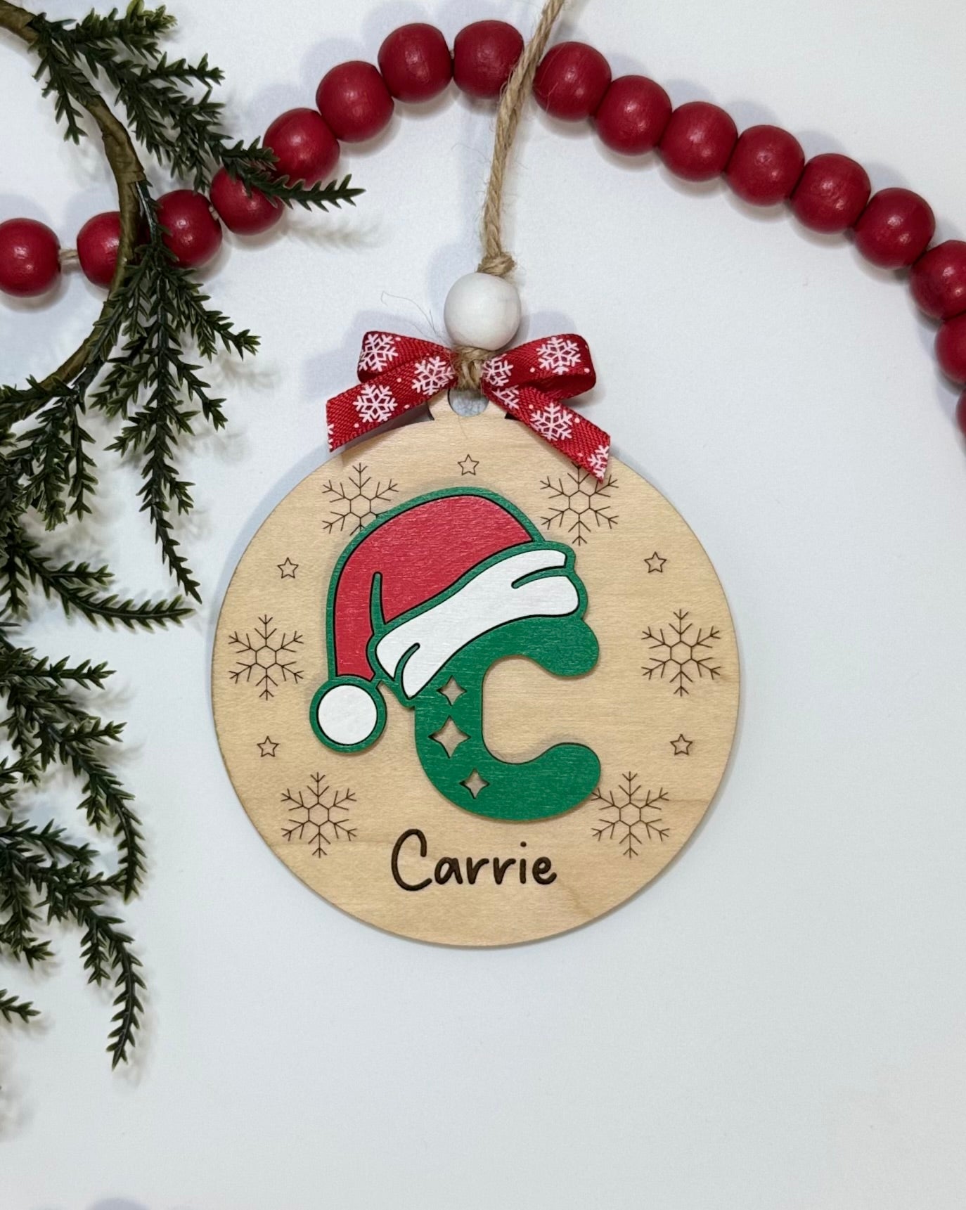 Personalized Letter Santa Hat Ornament