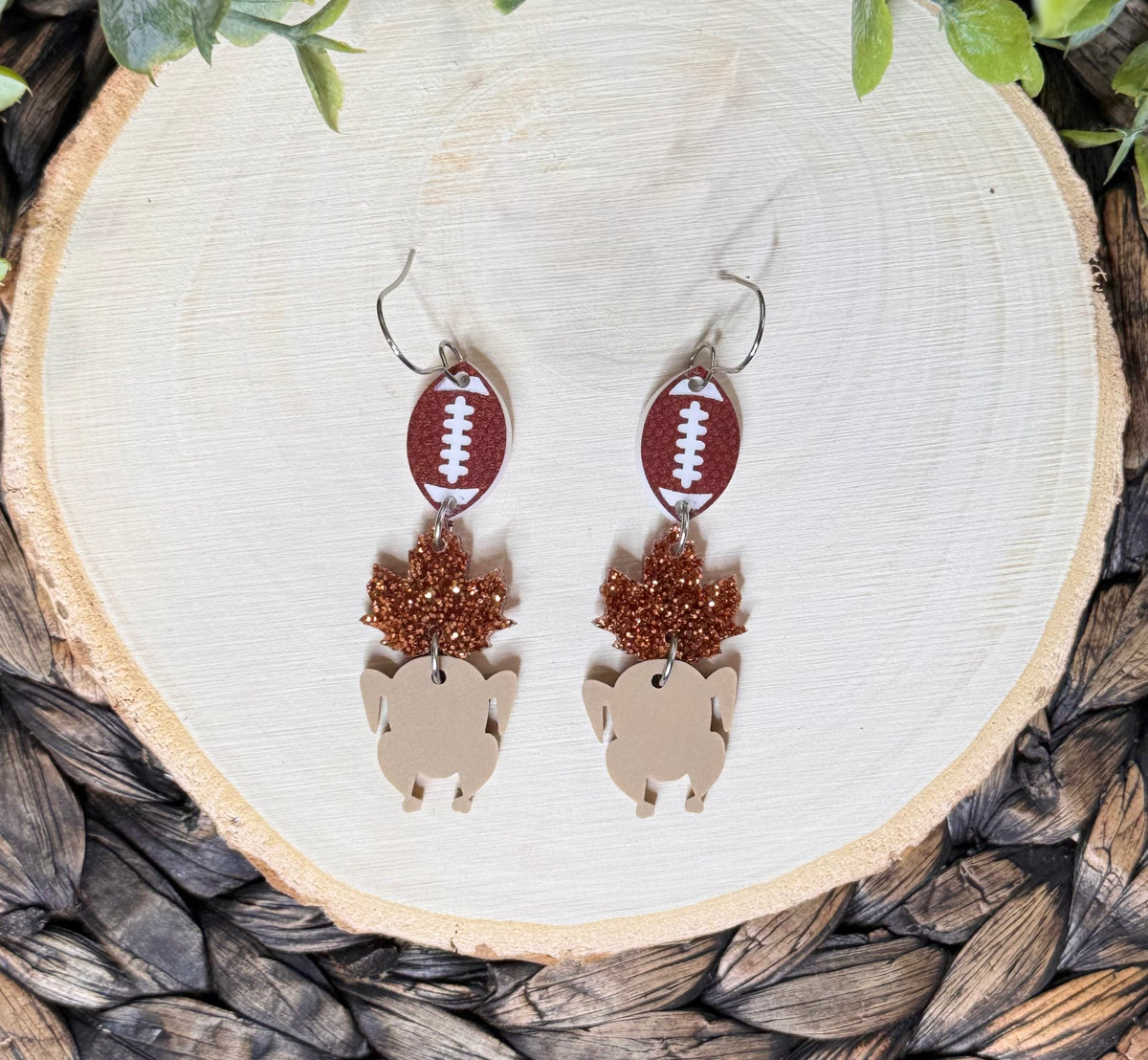 3 Tier Football, Leaf and Turkey Earrings