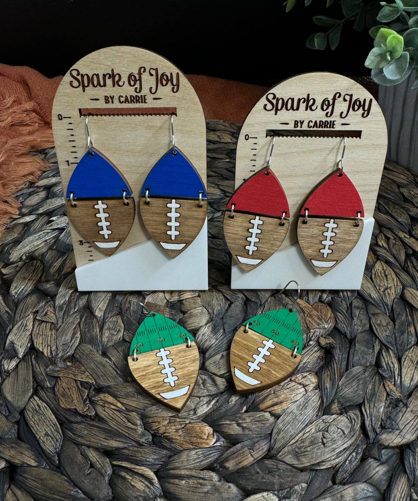 Wooden Football Dangle Earrings