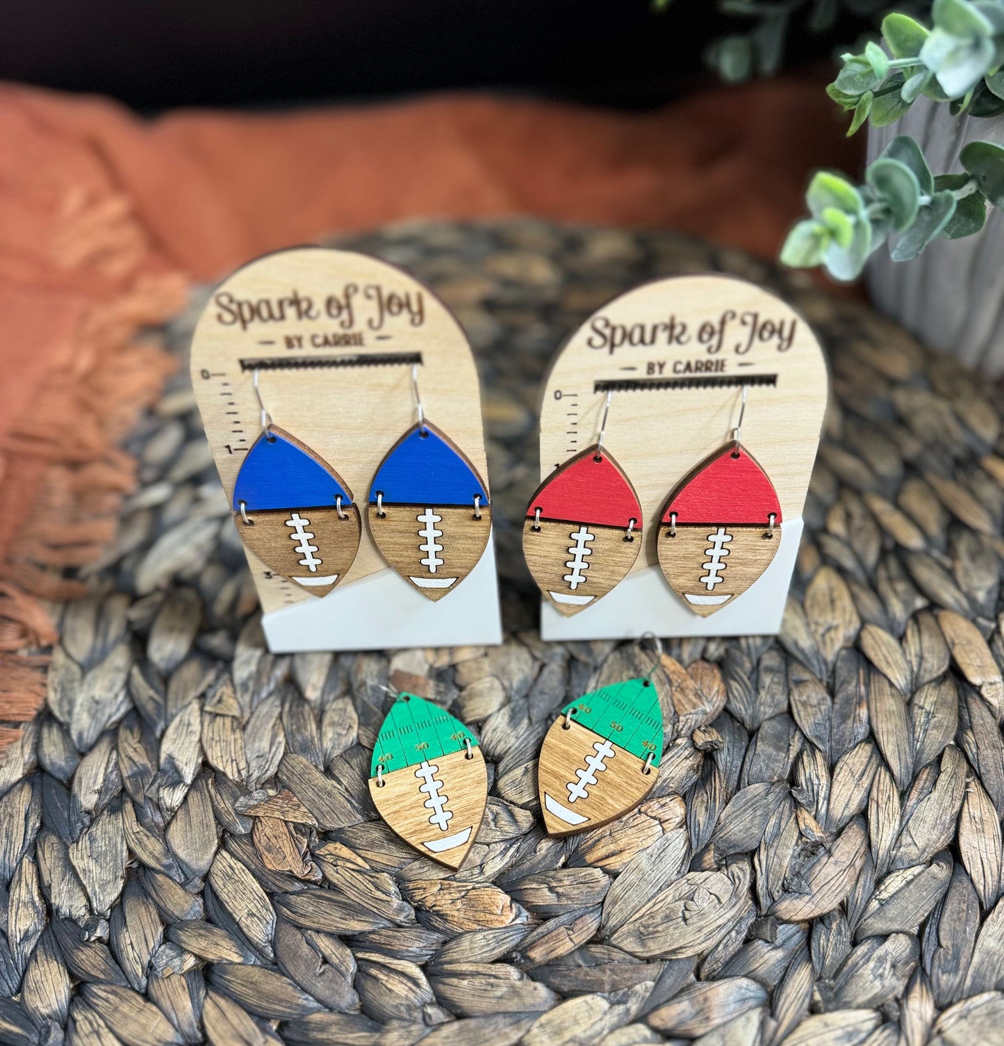 Wooden Football Dangle Earrings