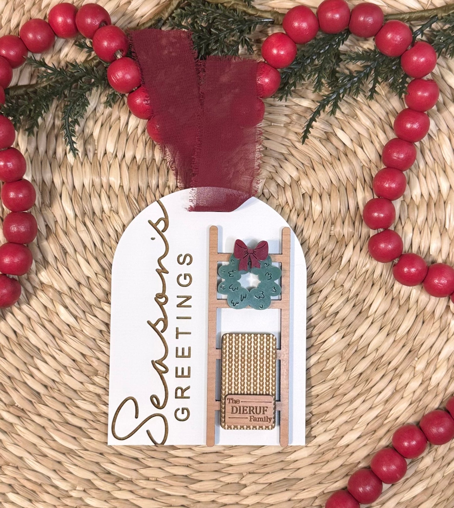 Personalized Family Season's Greeting Ladder Ornament