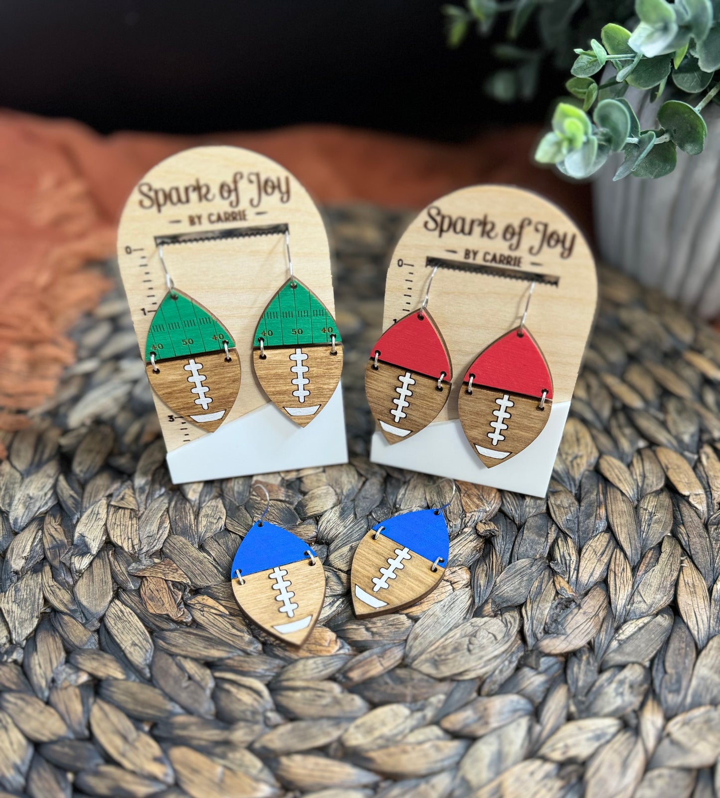 Wooden Football Dangle Earrings