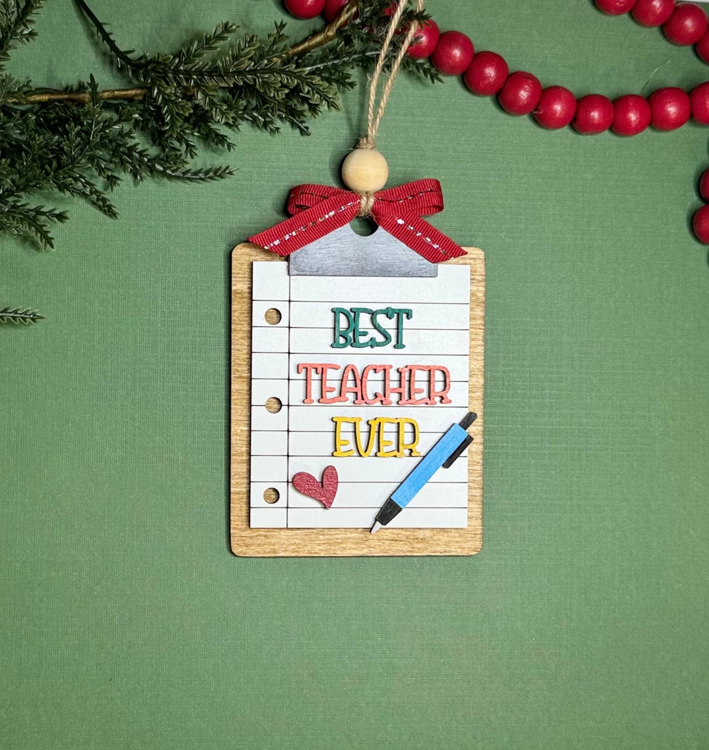 Best Teacher Hand Painted Clipboard Ornament