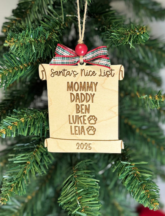 Personalized Santa’s Nice List Scroll Christmas Ornament