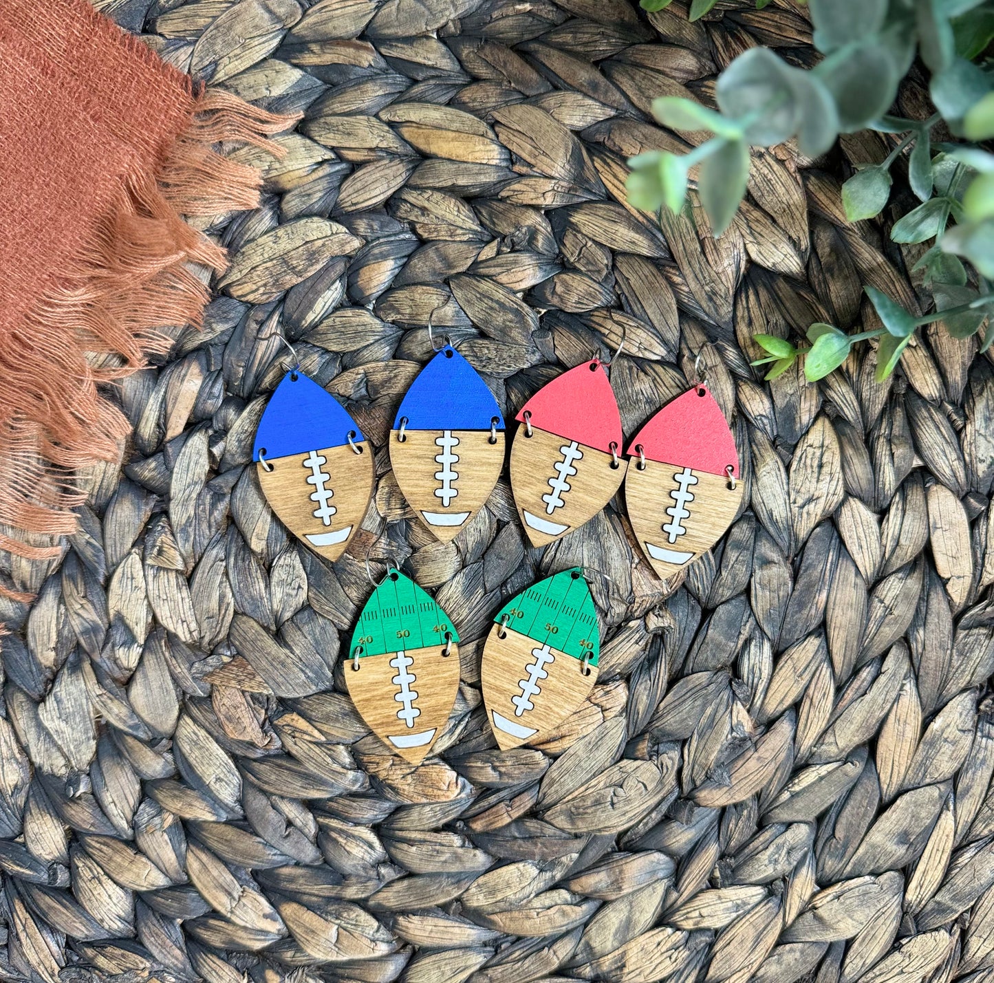 Wooden Football Dangle Earrings