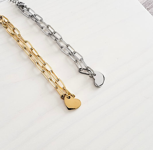 Petite Heart Paperclip Chain Bracelet