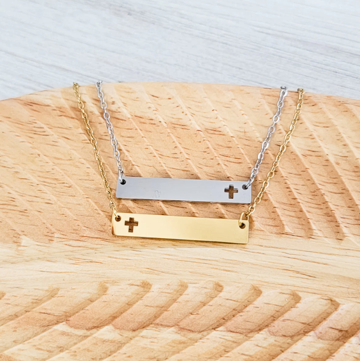 Cross Cutout Horizontal Bar Necklace