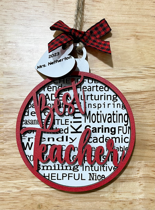 Personalized Teacher Christmas Ornament: Best Teacher with Year & Name