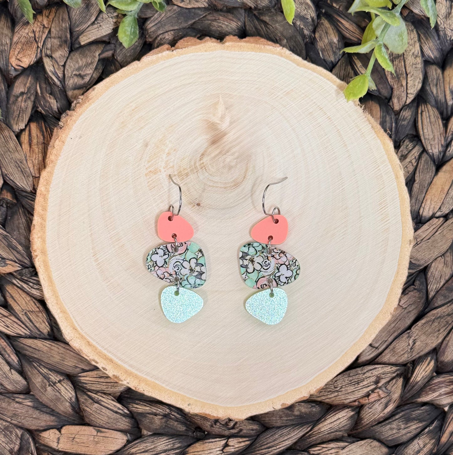 Floral Melody Pattern Abstract Pebble Earrings