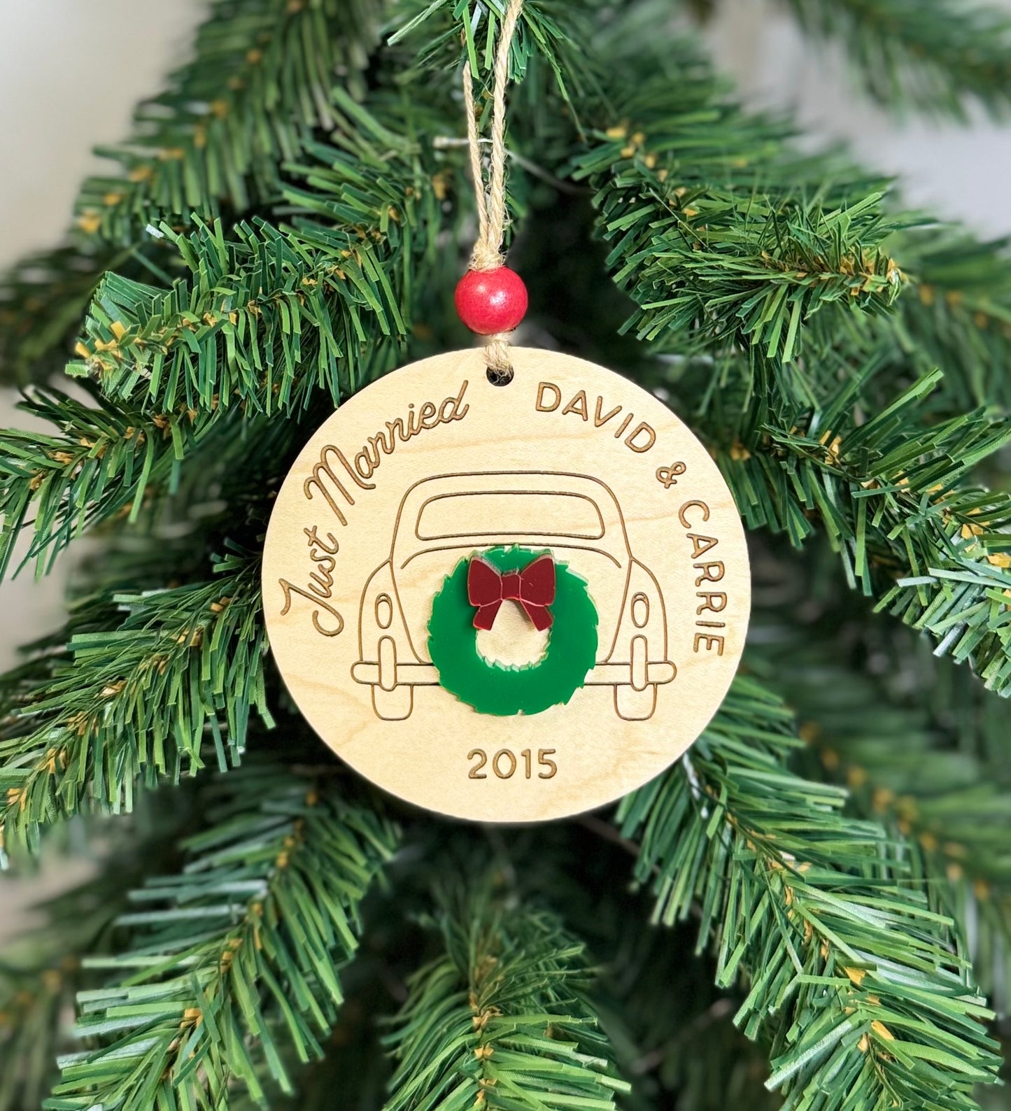 Personalized Just Married Car Christmas Ornament