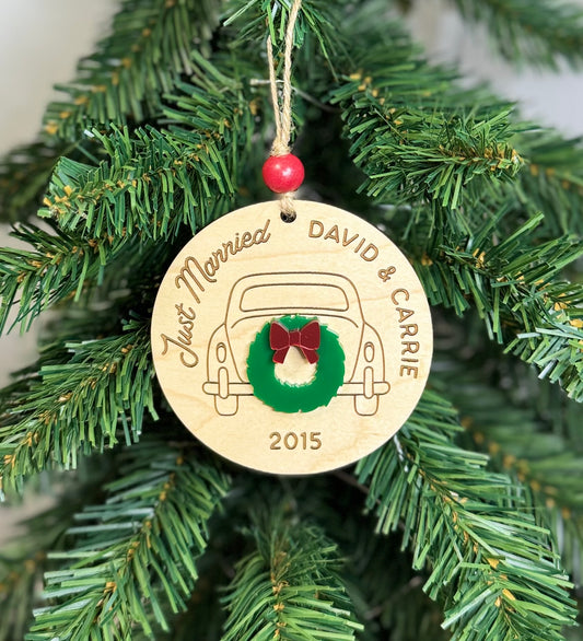 Personalized Just Married Car Christmas Ornament