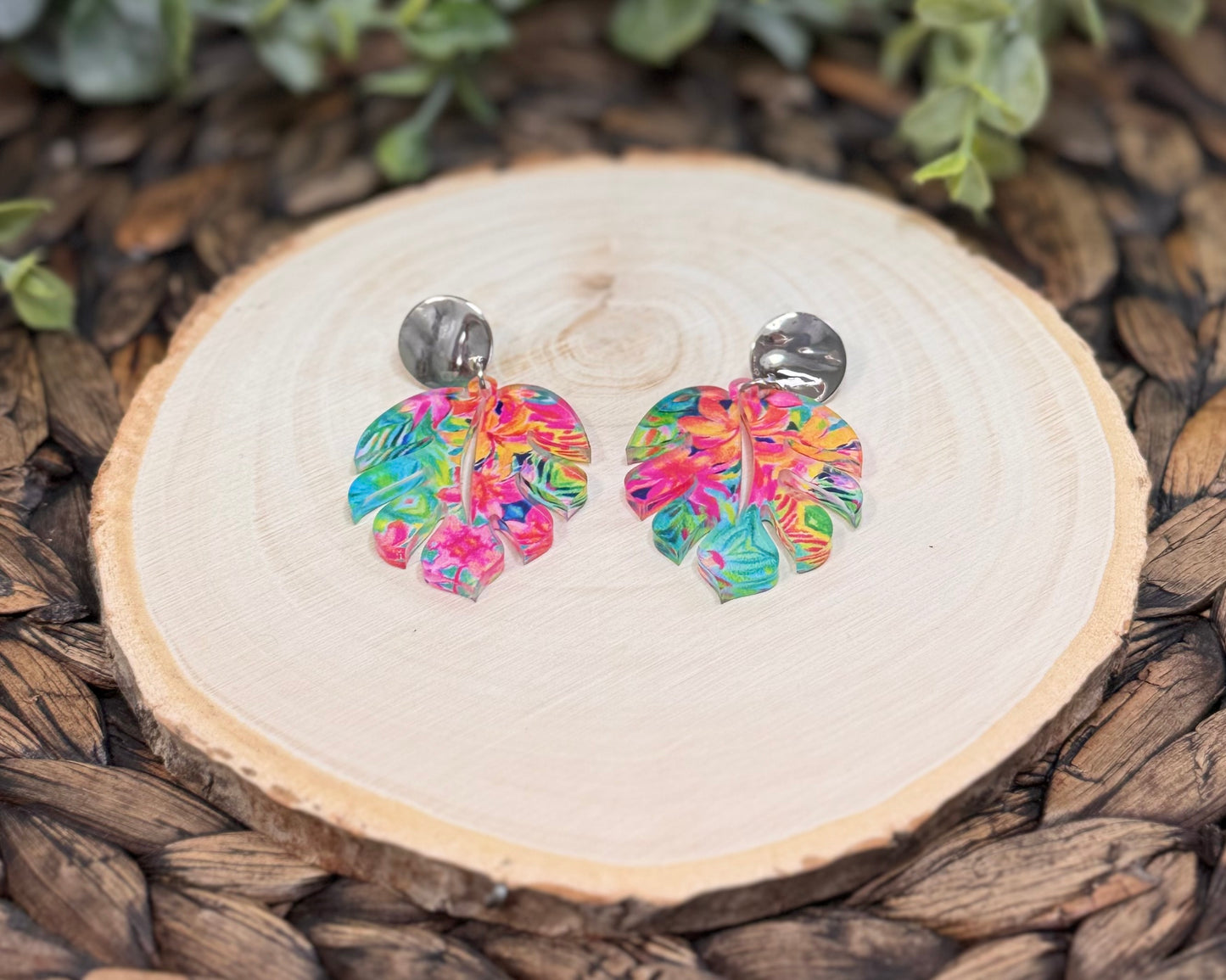 Tropical Monstera Leaf Earrings