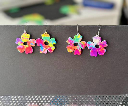 Tie-Dye Floral Dangle Earrings