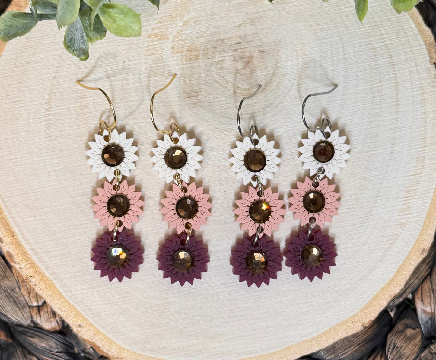 Blush Sunflower Stacker Dangle Earrings