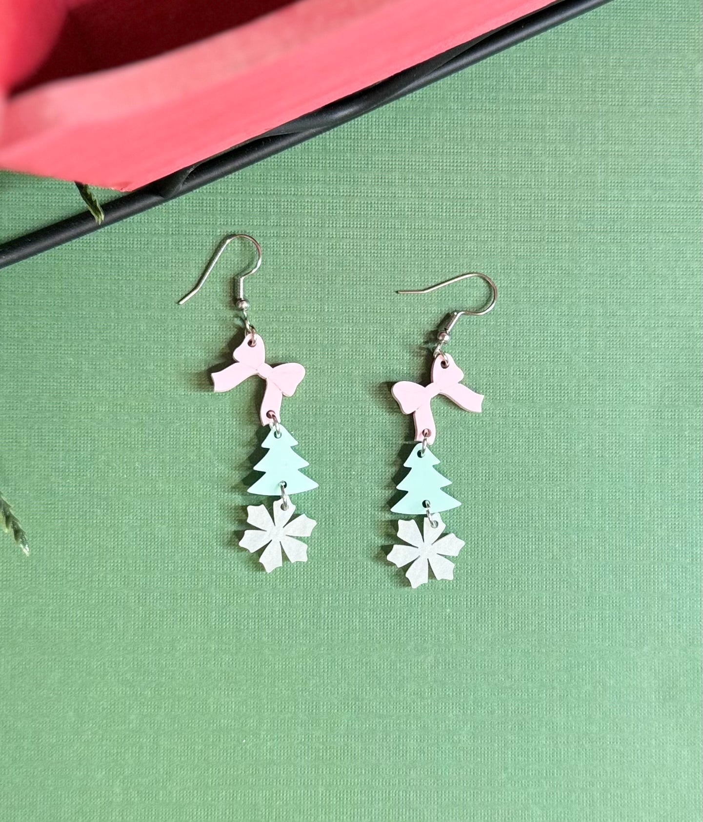 Christmas Bow, Tree and Snowflake Dangle Earrings