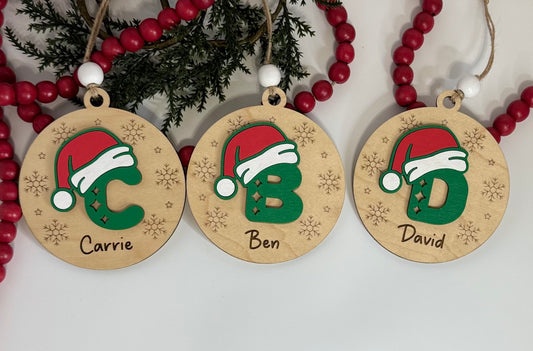 Personalized Letter Santa Hat Ornament