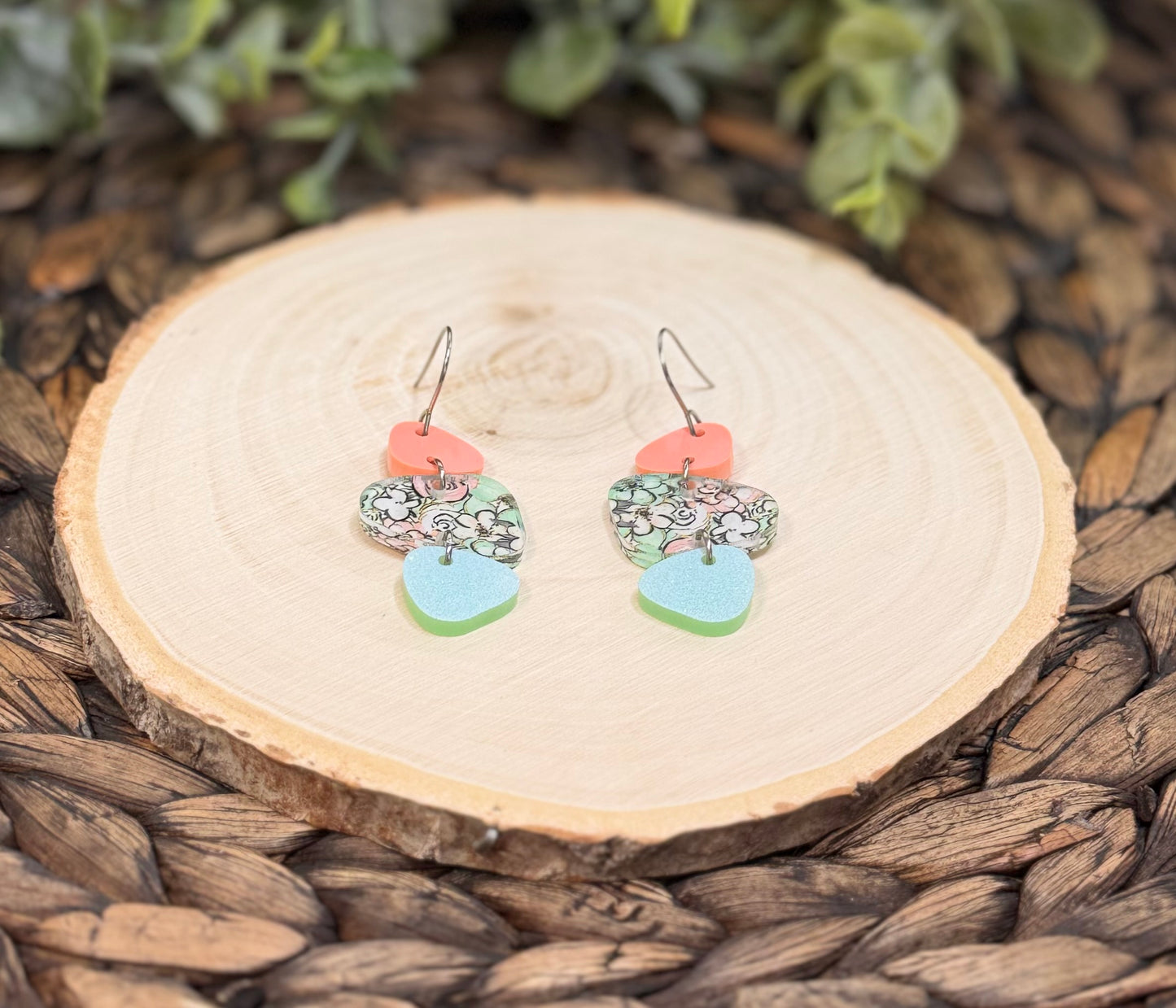 Floral Melody Pattern Abstract Pebble Earrings