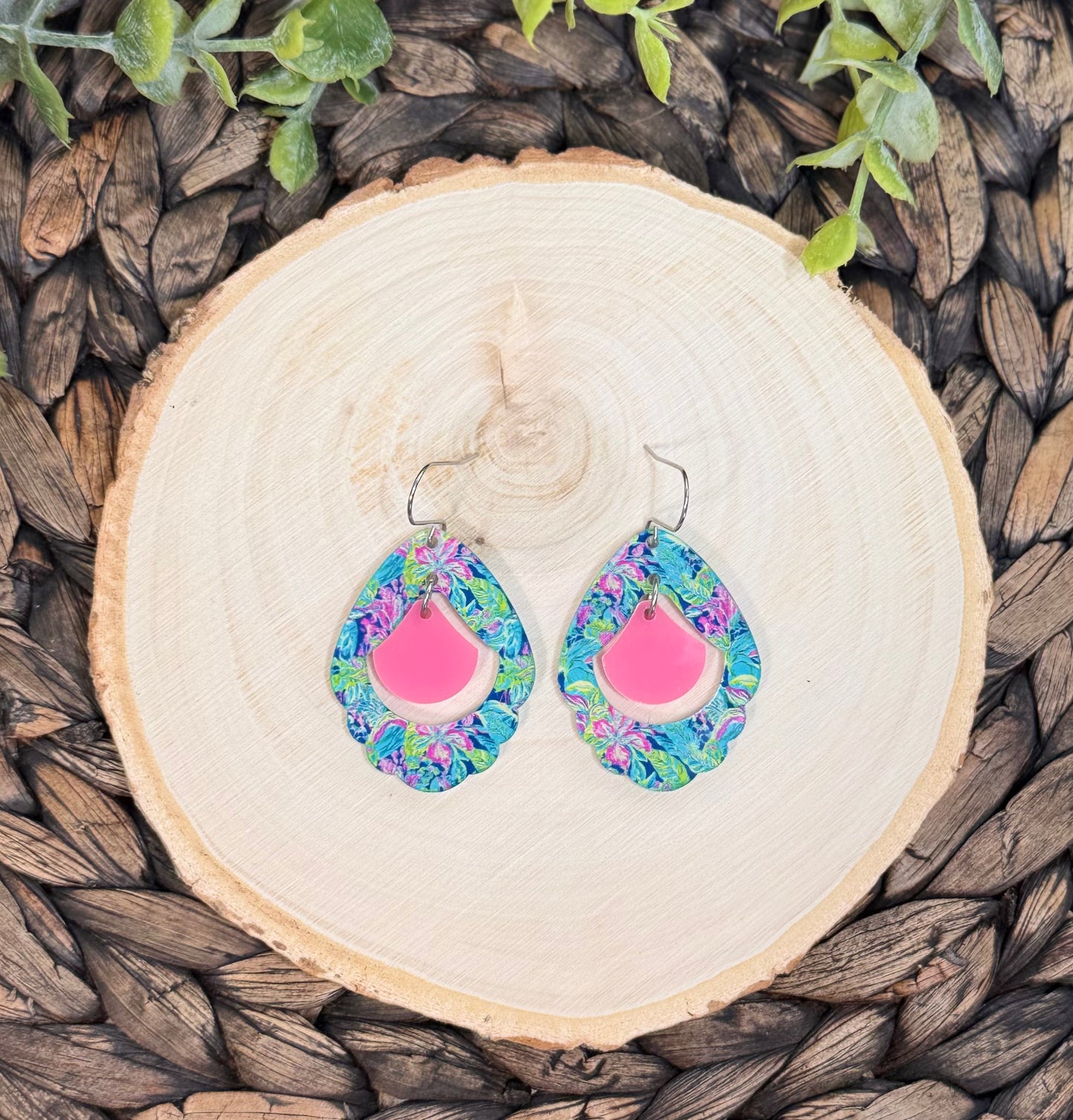 Tropical Flowers Pattern Drop Earrings