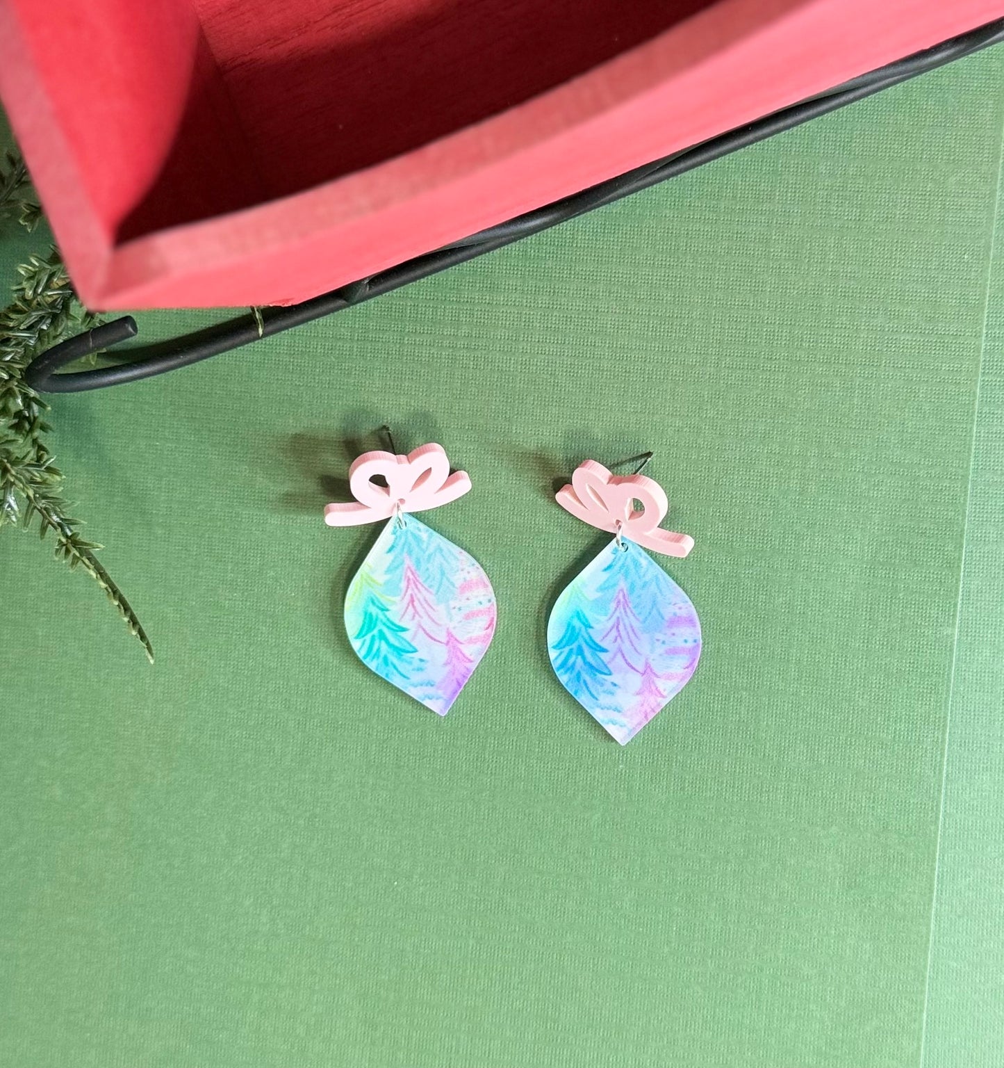 Iridescent Christmas Tree Ornament Earrings