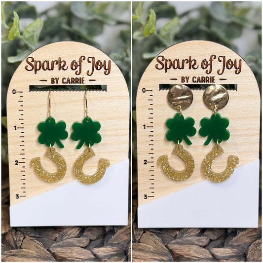 Shamrock and Horseshoe Dangle Earrings