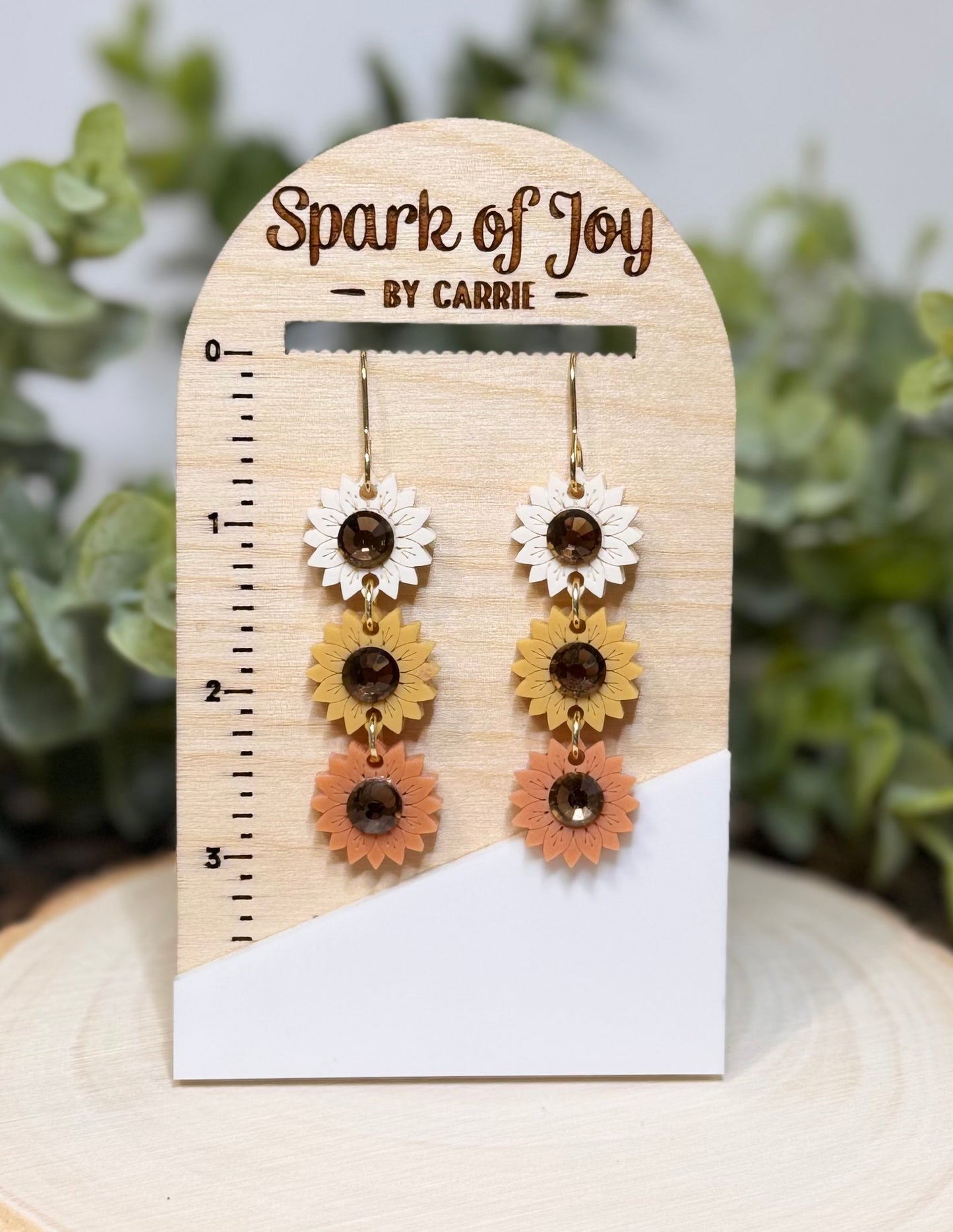 Mustard Sunflower Stacker Dangle Earrings