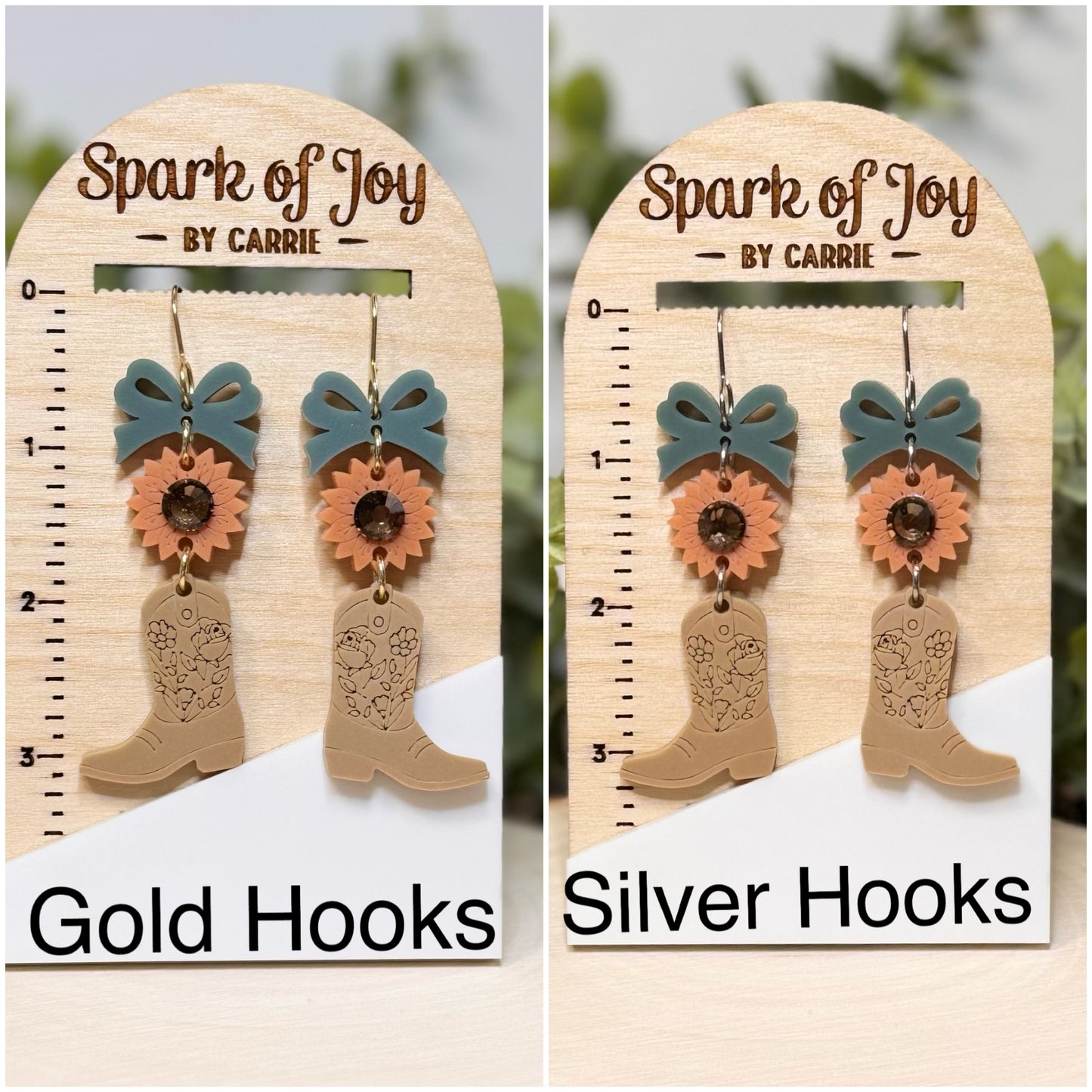 Khaki Cowgirl Boot Dangle Earring