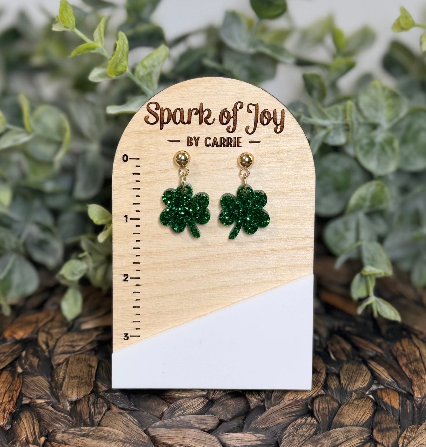 Mini Green Glitter Shamrock Earrings