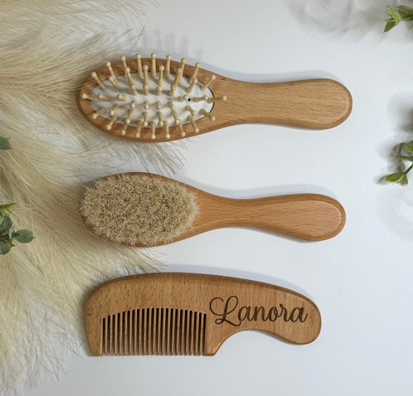 3pc Engraved Baby Hairbrush and Comb Set