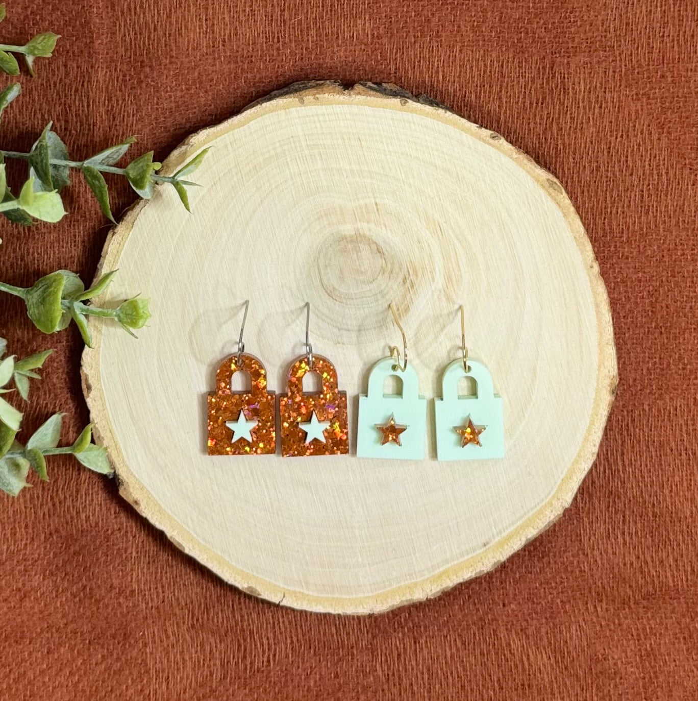 Showgirl Themed Lock Dangle Earrings