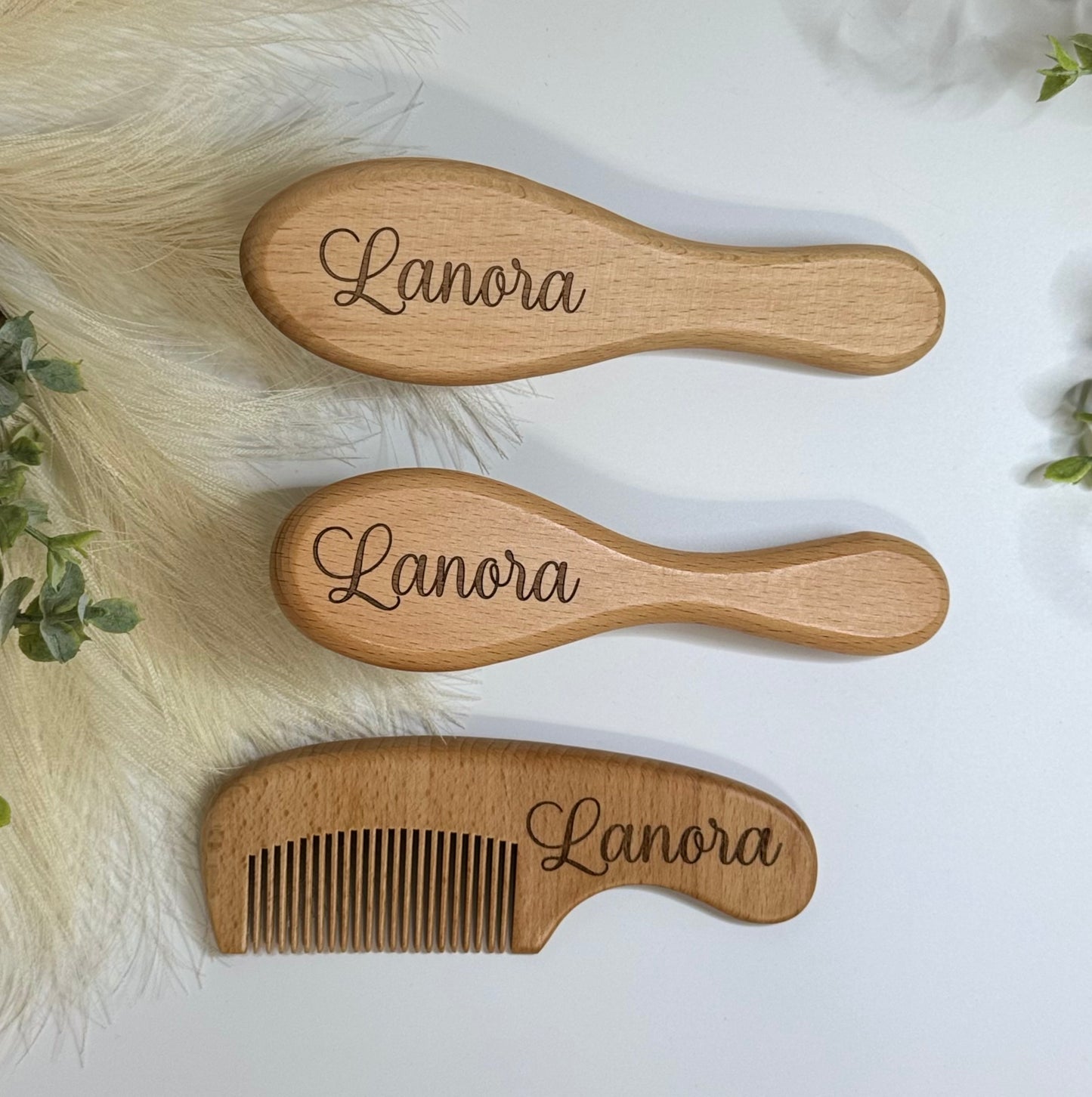3pc Engraved Baby Hairbrush and Comb Set