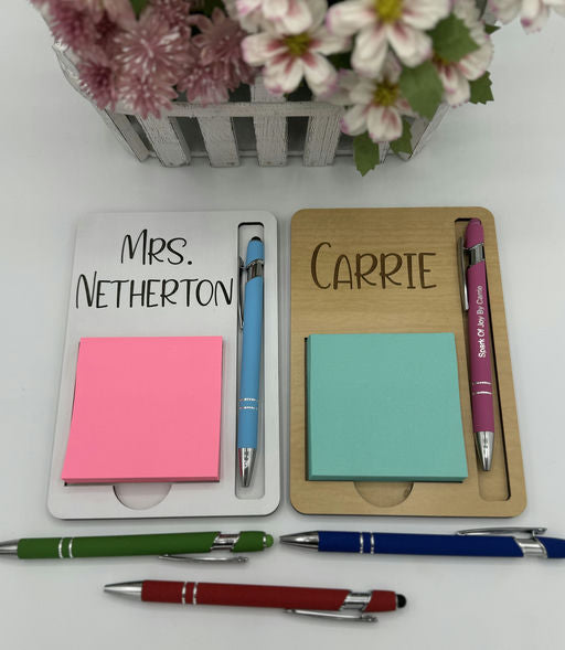 Personalized Teacher Post It Note Holder With Engraved Pen