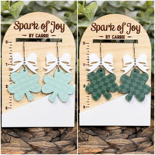 Checkered Shamrock Dangle Earrings