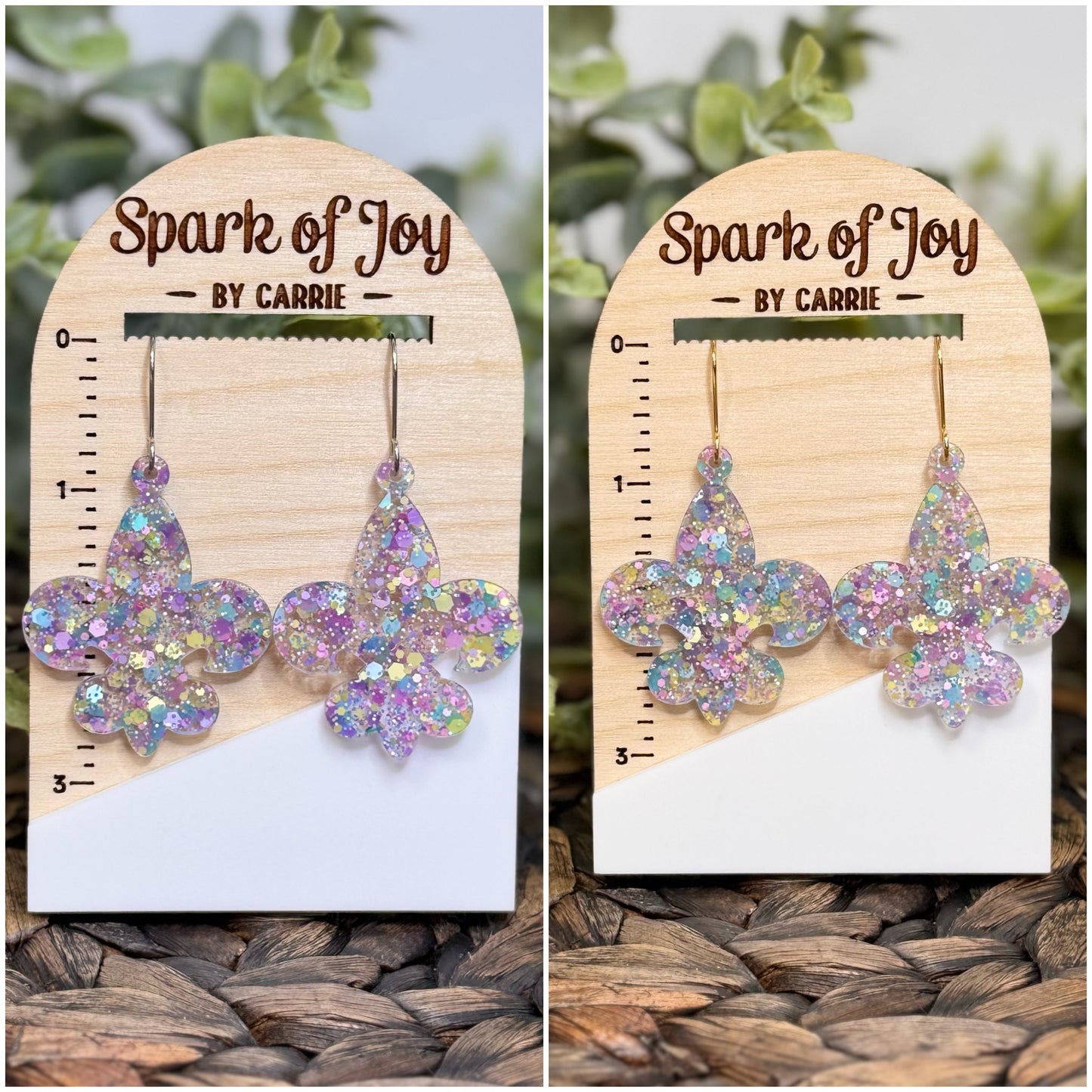 Pastel Glitter Fleur De Lis Earrings