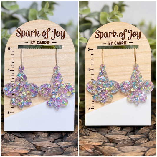 Pastel Glitter Fleur De Lis Earrings