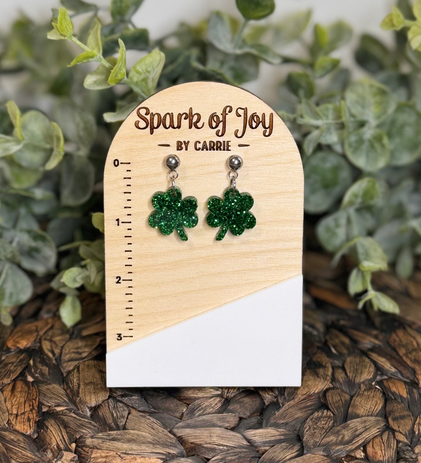 Mini Green Glitter Shamrock Earrings