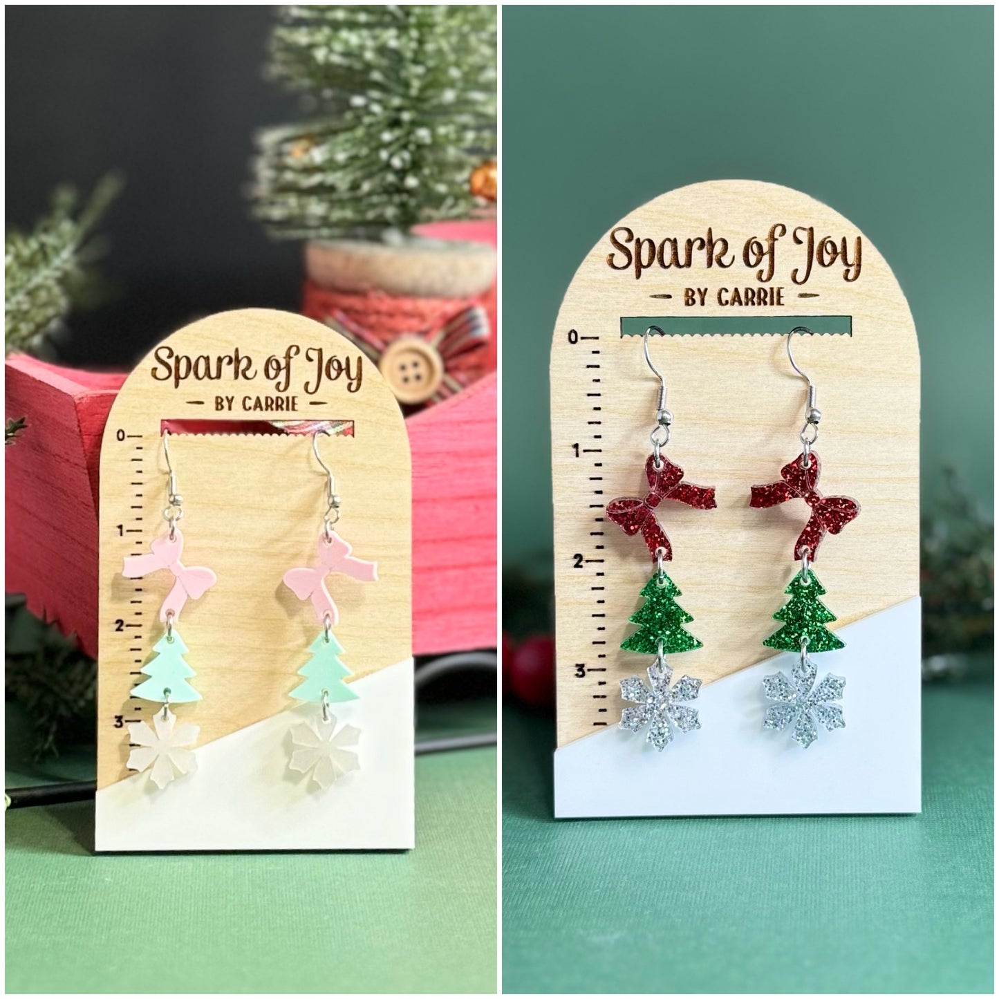 Christmas Bow, Tree and Snowflake Dangle Earrings