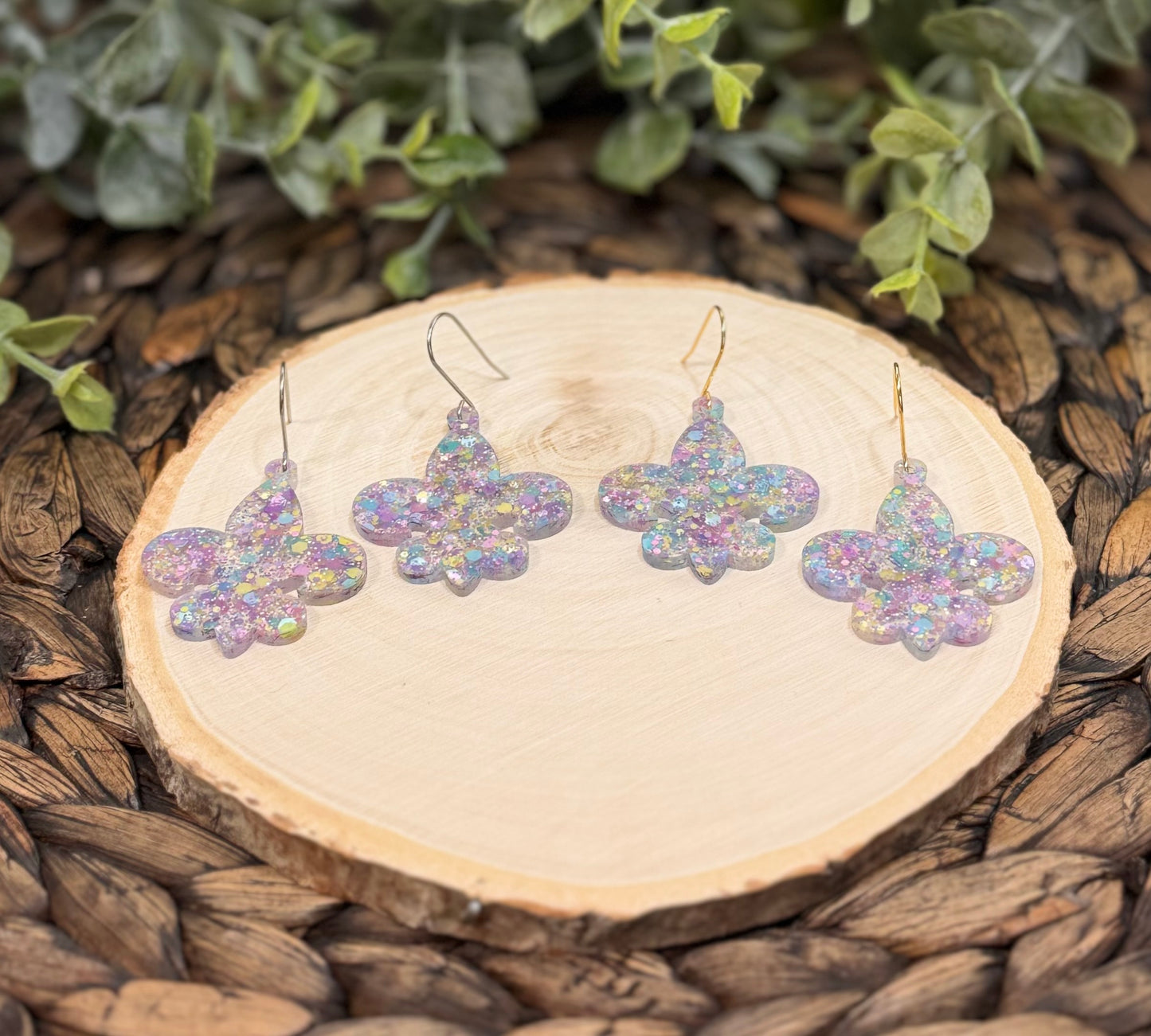 Pastel Glitter Fleur De Lis Earrings