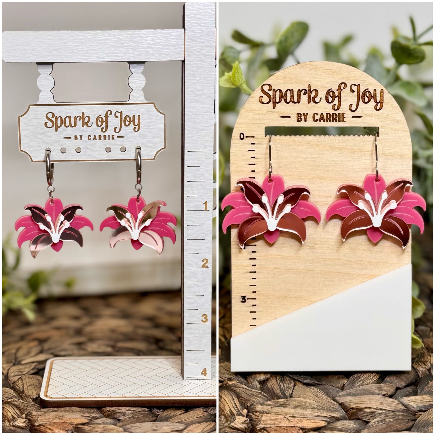 Layered Pink Lily Dangle Earrings