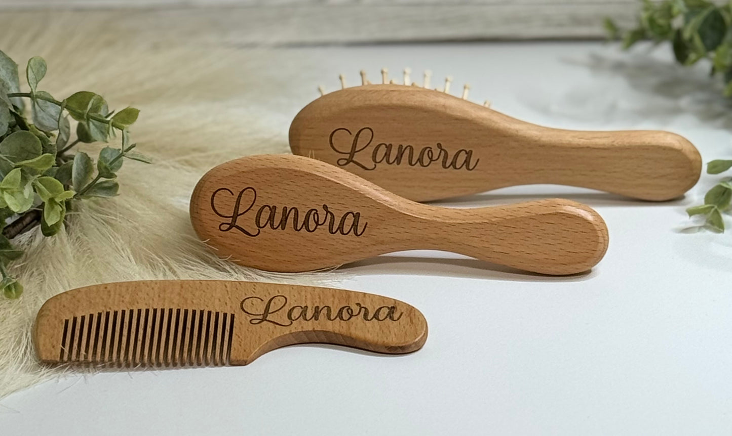 3pc Engraved Baby Hairbrush and Comb Set