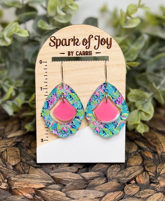 Tropical Flowers Pattern Drop Earrings