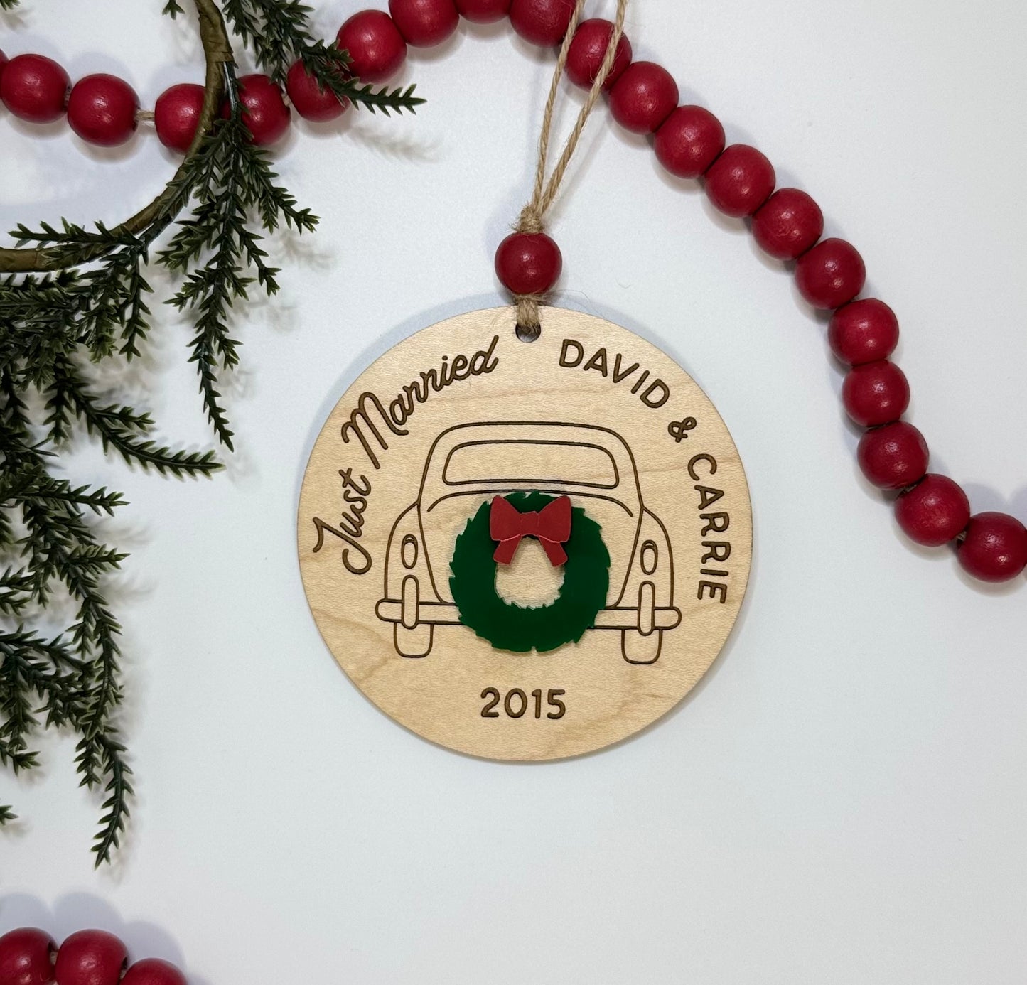 Personalized Just Married Car Christmas Ornament