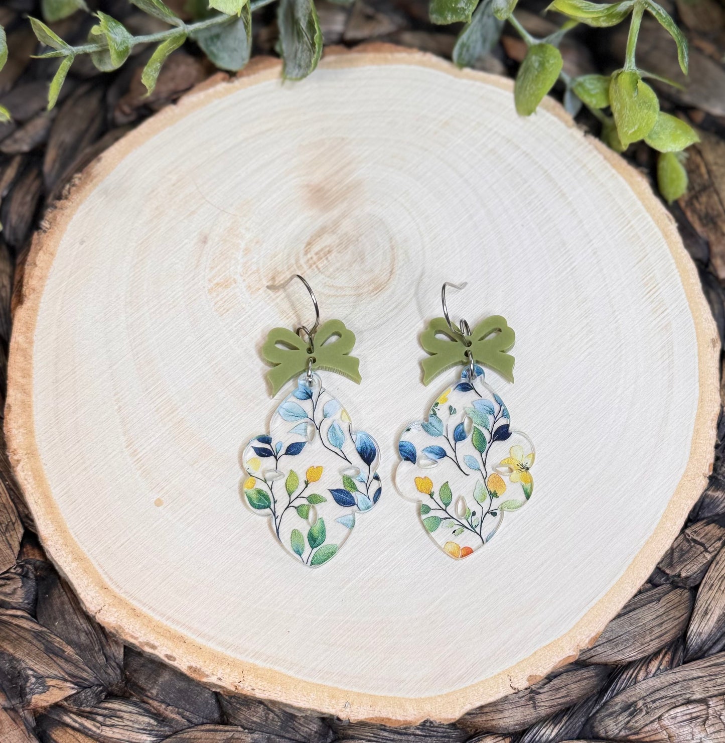 Blue and Green Vine Dangle Earrings