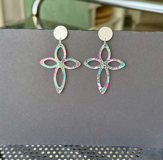 Micro Floral Cross Earrings