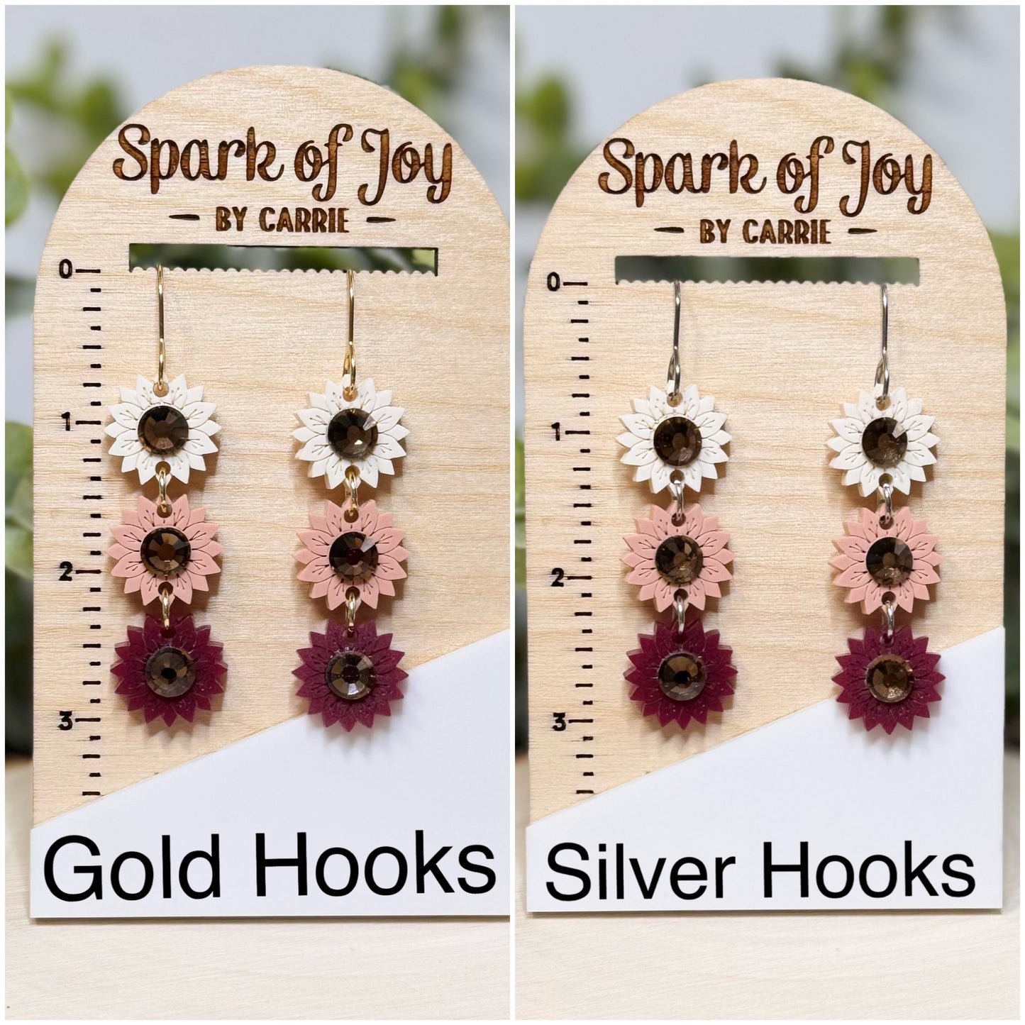 Blush Sunflower Stacker Dangle Earrings