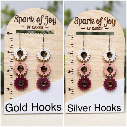 Blush Sunflower Stacker Dangle Earrings