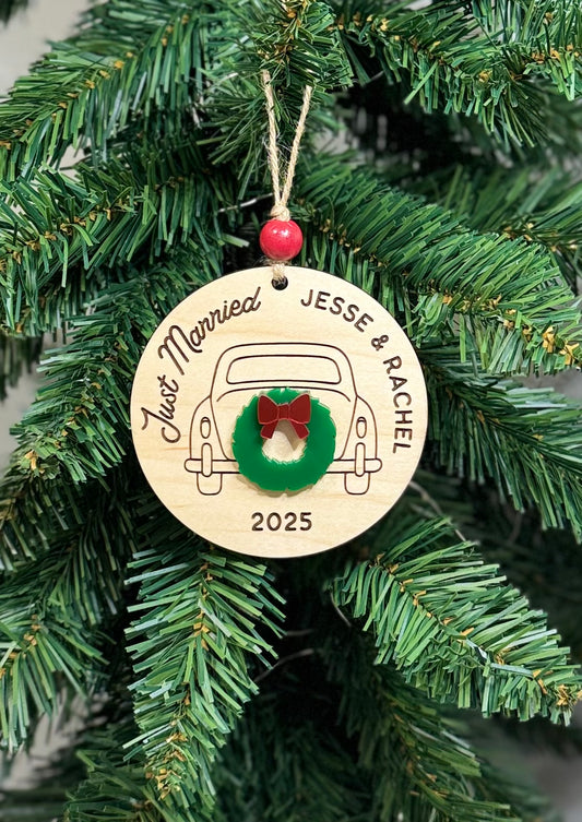 Personalized Just Married Car Christmas Ornament